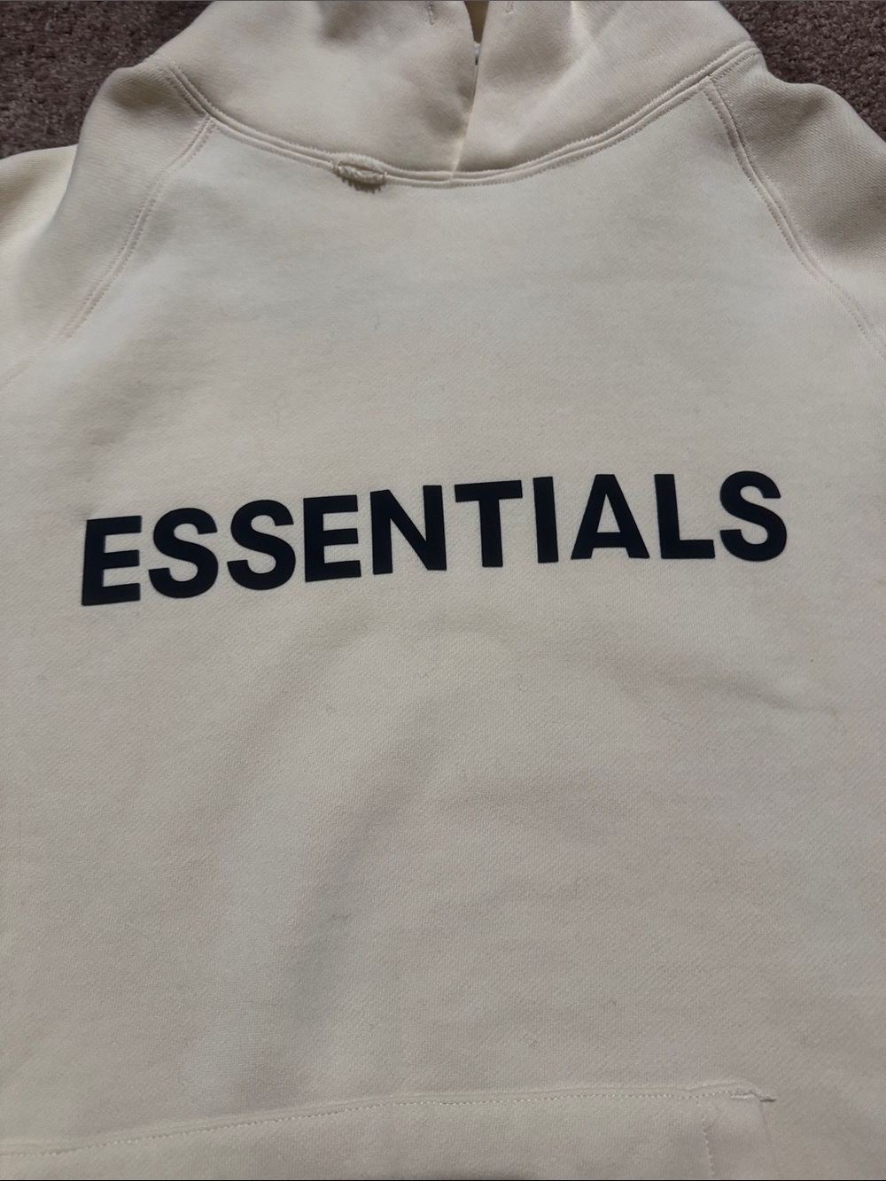 Essentials Cream Hoodie with Black Logo - Picture 2 of 12